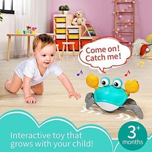 Crawling Crab Baby Toy - Tummy Time Sensory Toys with Music Sounds & Lights Interactive Birthday Gifts for Babies-Toddler