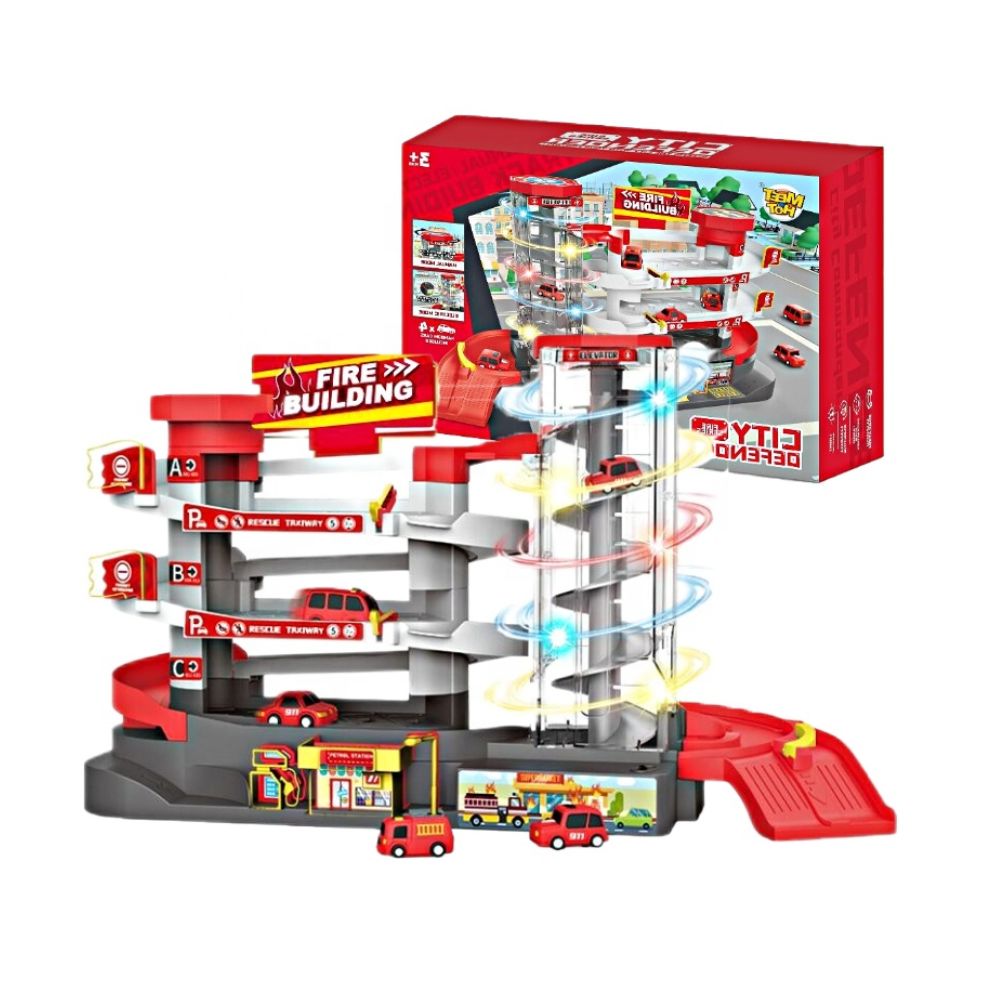 Garage Toy Set - 3 Level Vehicle Building Parking Lot with Light & Music- Manual & Automatic Mode