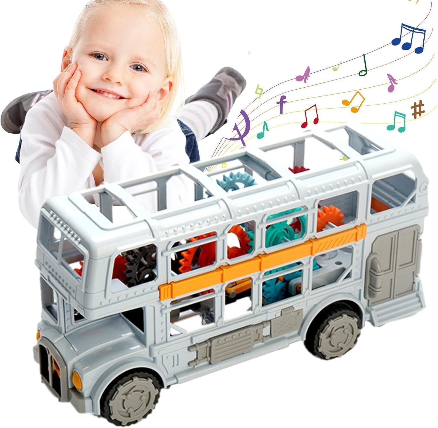 Light & Music Bus Toy Vehicles Kids Electric Gear Vintage Double Decker Bus Toy for Kids