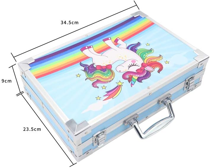 145Pcs Kids Art Set- Includes Oil Pastels, Colored Pencils & Pens, Watercolors & more- Unicorn Blue Aluminum Case