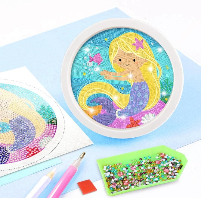 DIY 5D Diamond Painting Kits for Kids with Wooden Frame Mermaid