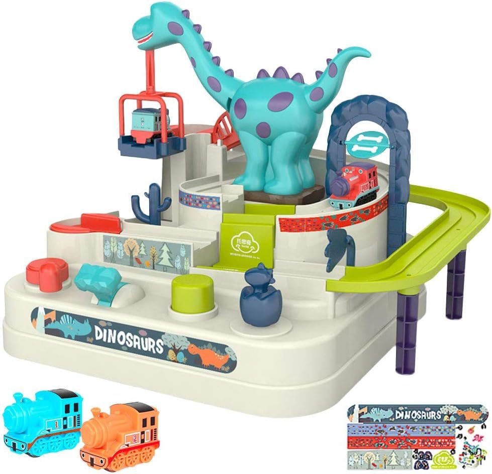 Dinosaur Train Race Track Play Set, Adventure Car Track with 2 Mini Trains