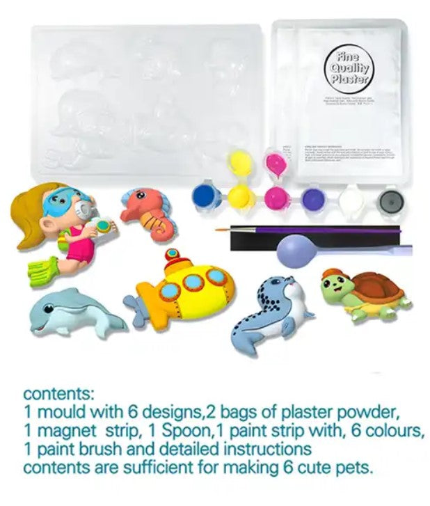 DIY Mould and Paint Kits 6 pcs Create Fridge Magnets Sea World Theme Art & Craft Set