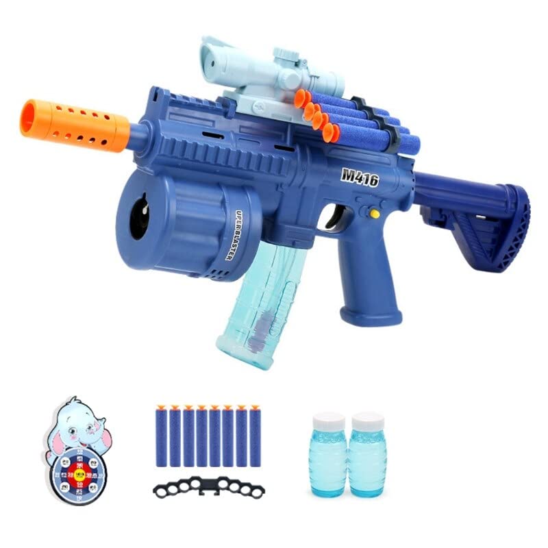 Bubble Gun with Soft Dart Blaster, 8 Music Tones & Light Bubble Blower with 2 Bottles of Bubble Solution (50ml), 8 Soft Bullets| 3 in 1 GunToy