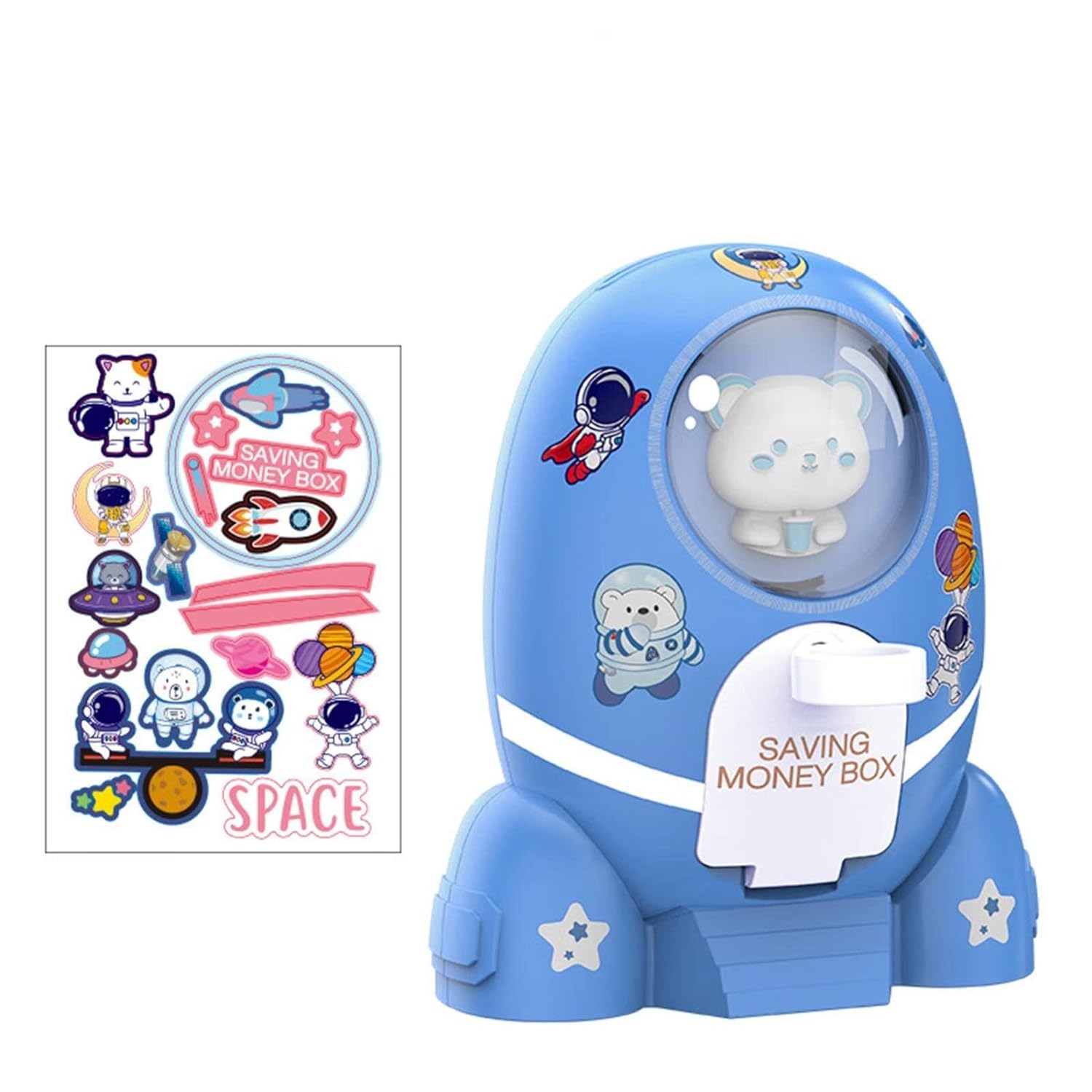 Rocket Piggy Bank for Kids | Cute Rocket &Astronaut Design with Stickers| Key Locking System– Money Bank