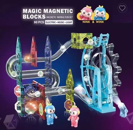 Light-Music-Electric Magnetic Tiles with Ferris Wheel 80 Pcs Marble Run