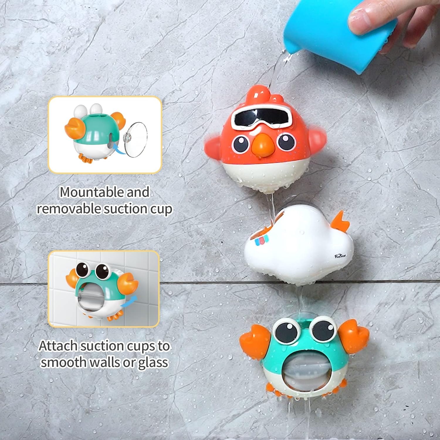 Baby Bath Toys Set- 5 Charming Water Toys – a Bird, Crab, Cloud, Wind up Boat, and Cup for Endless Bath-time Enjoyment for Toddlers and Kids