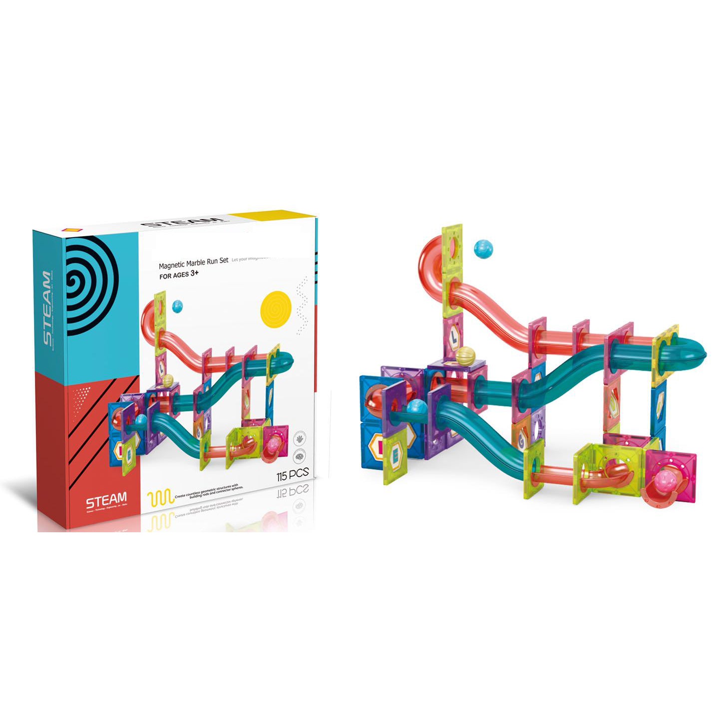 Magnetic Marble Run Blocks 115 Pcs- STEM Toys