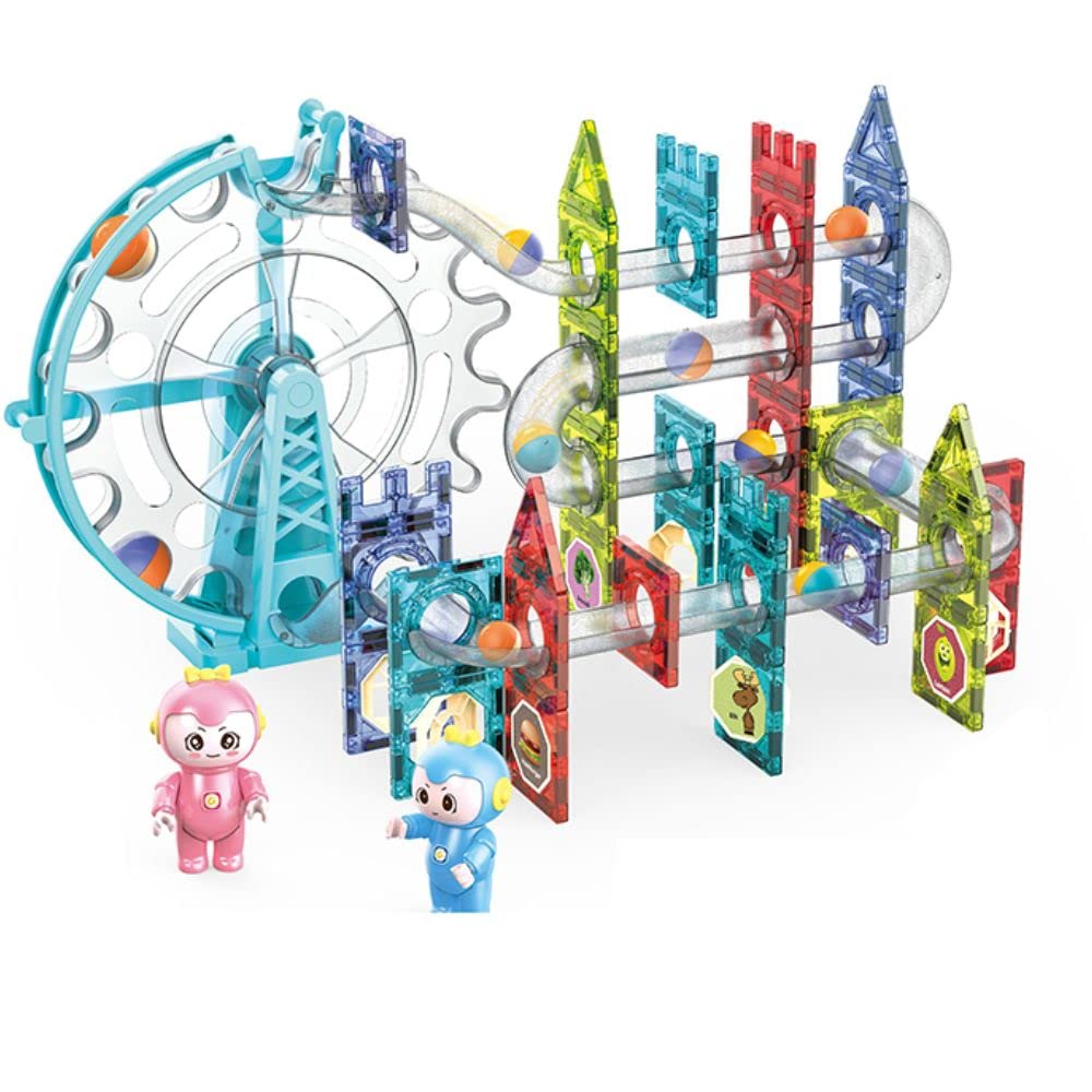 Light-Music-Electric Magnetic Tiles with Ferris Wheel 80 Pcs Marble Run