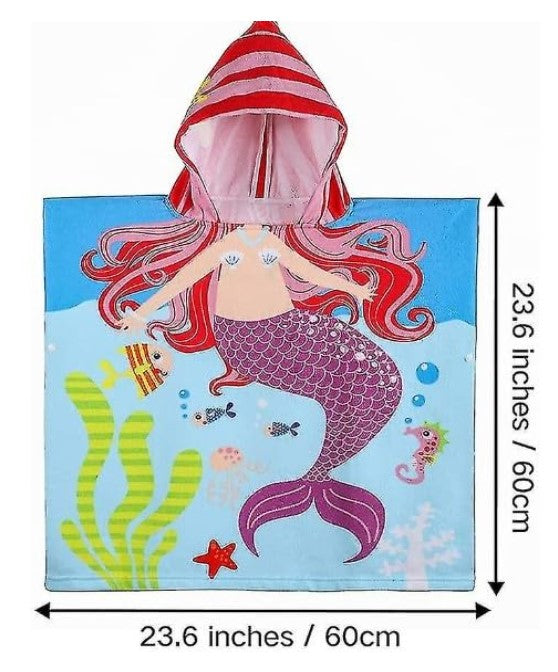 Hooded Purple Mermaid Poncho Kids Beach/Pool/Bath Towels - Lightweight Soft Microfiber Quick Dry Toddler Towel for Ages 4 to 7-29.5inch x 29.5 inch