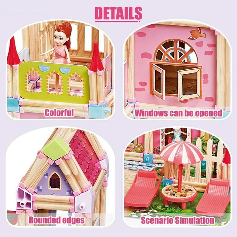 Wooden Castle Dollhouse-Stacking Educational Toys-183 PCS