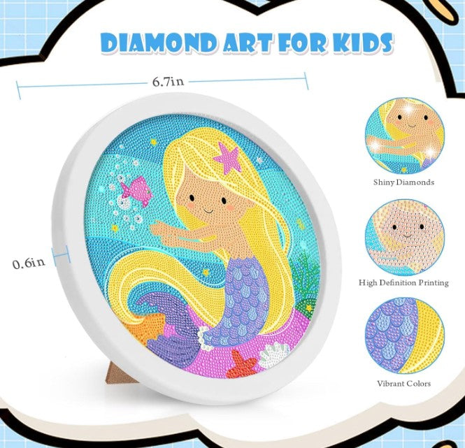 DIY 5D Diamond Painting Kits for Kids with Wooden Frame Mermaid