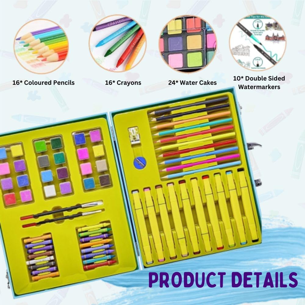 114 PCS Art Set-Includes Crayons, Colored Pencils, Watercolor Pens, Watercolour Cakes & More