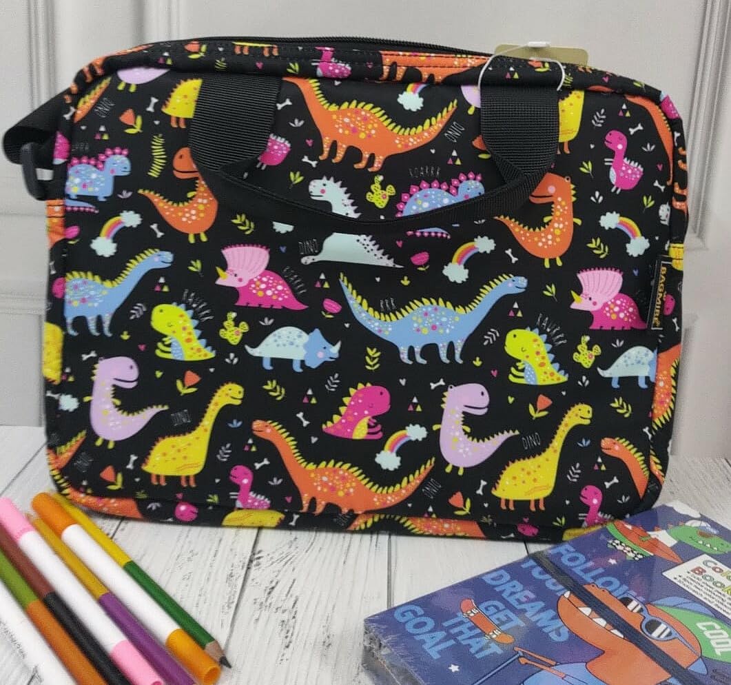 Kids iPad Bag with Handle & Shoulder strap- 3 compartments-Dinosaur Design -11inch x 9 inch