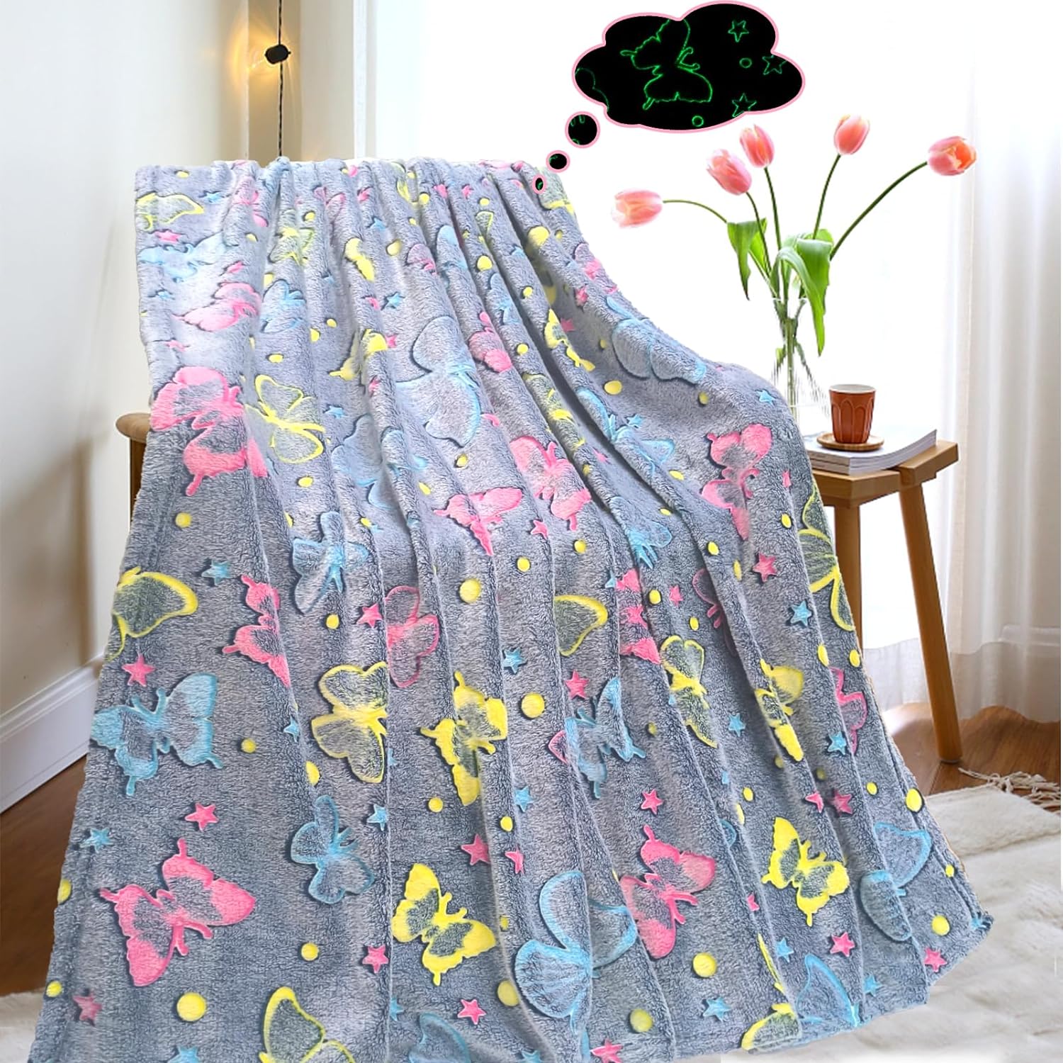 Butterfly Glow in The Dark Soft & Cozy Blanket- 80 x 60 inch