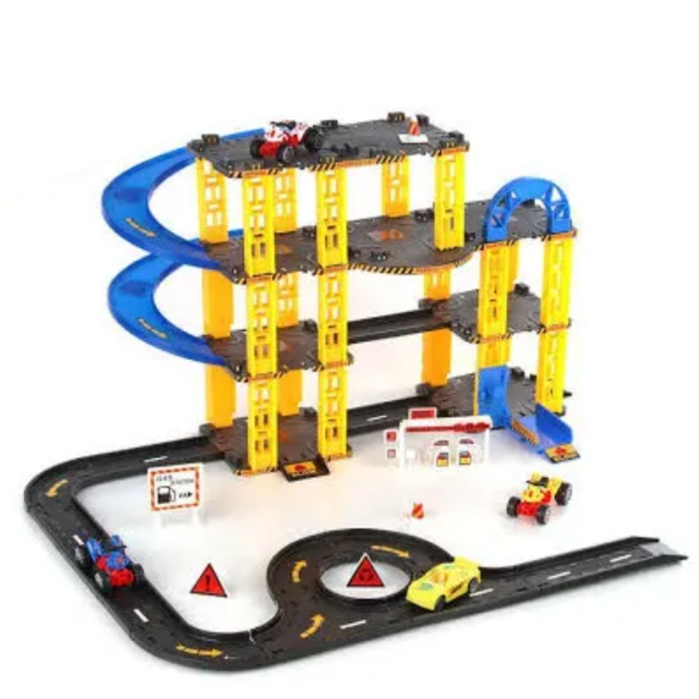 3 Level Parking Lot Garage Toy with 4 Cars- Light & Sound- 68 Pcs