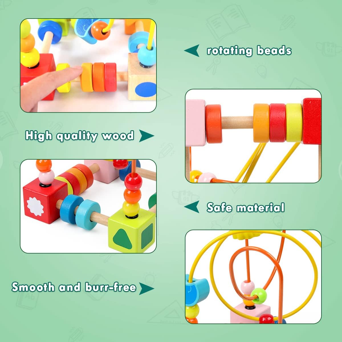 Bead Maze Wooden Colorful Roller Coaster Montessori Toys