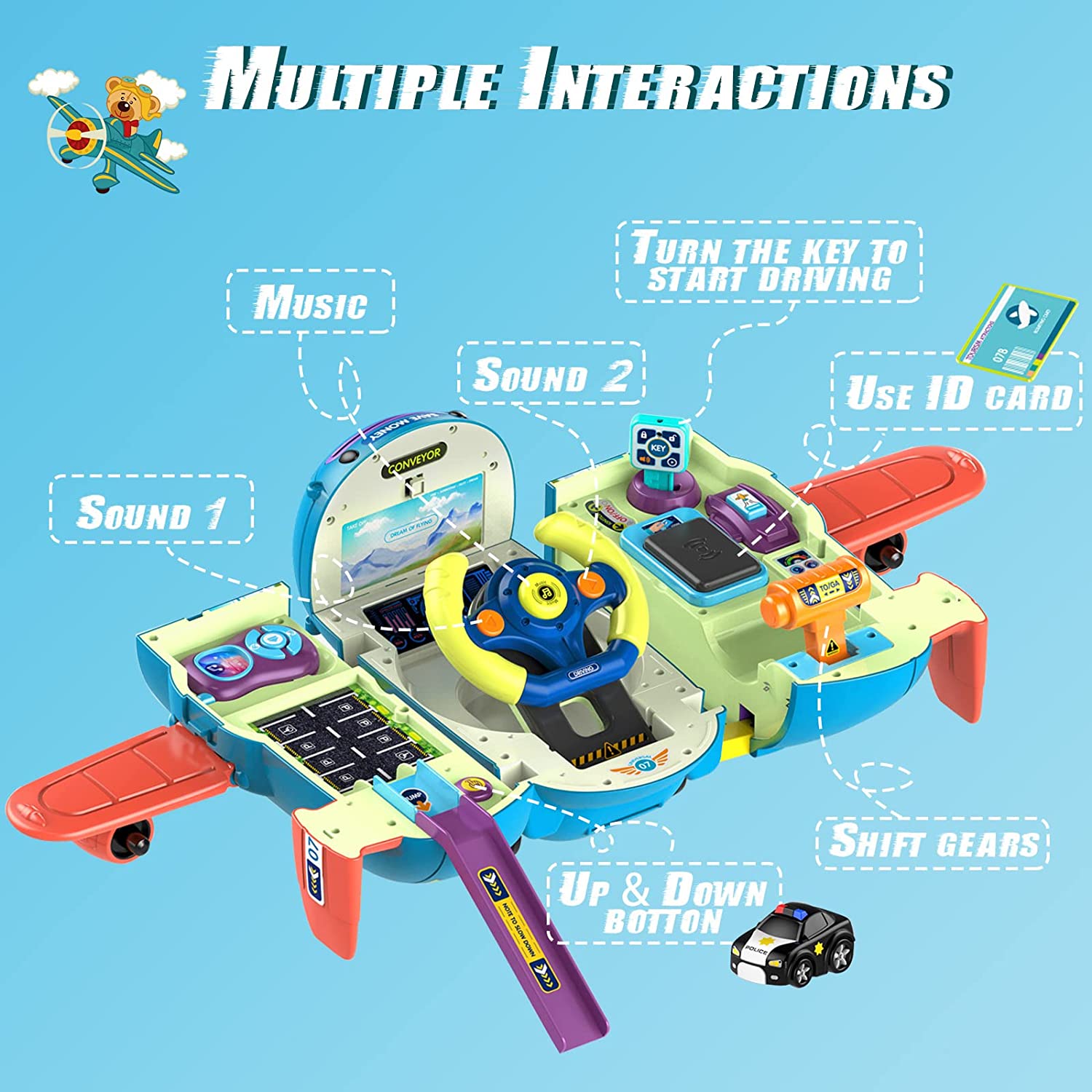 4-in-1 Airplane Piggy Bank Toy with Light & Music: This toy offers driving simulation, airplane fun, and includes lights and music for kids