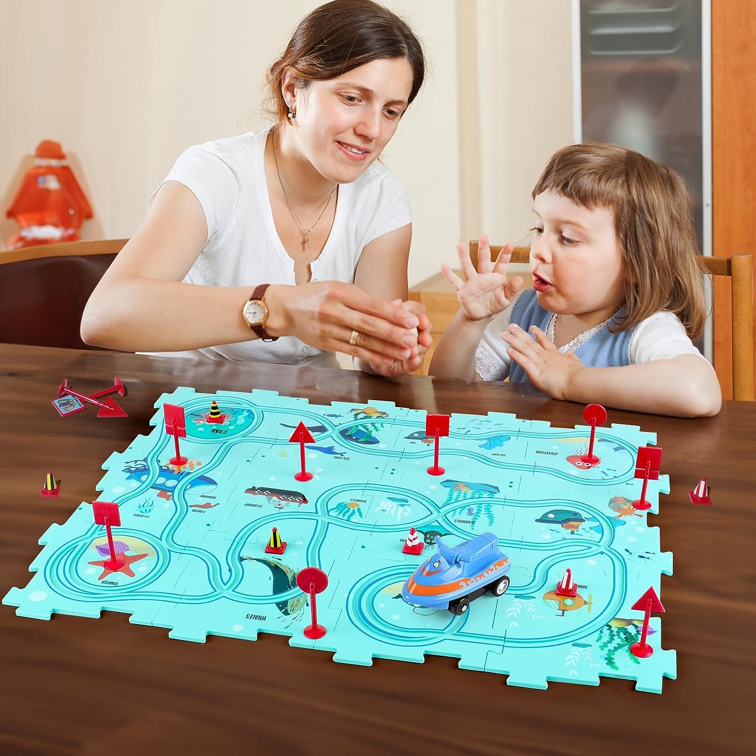 Car Puzzle Track Set for Kids with A Cute Vehicle that follows Track Path- Toy for Kids