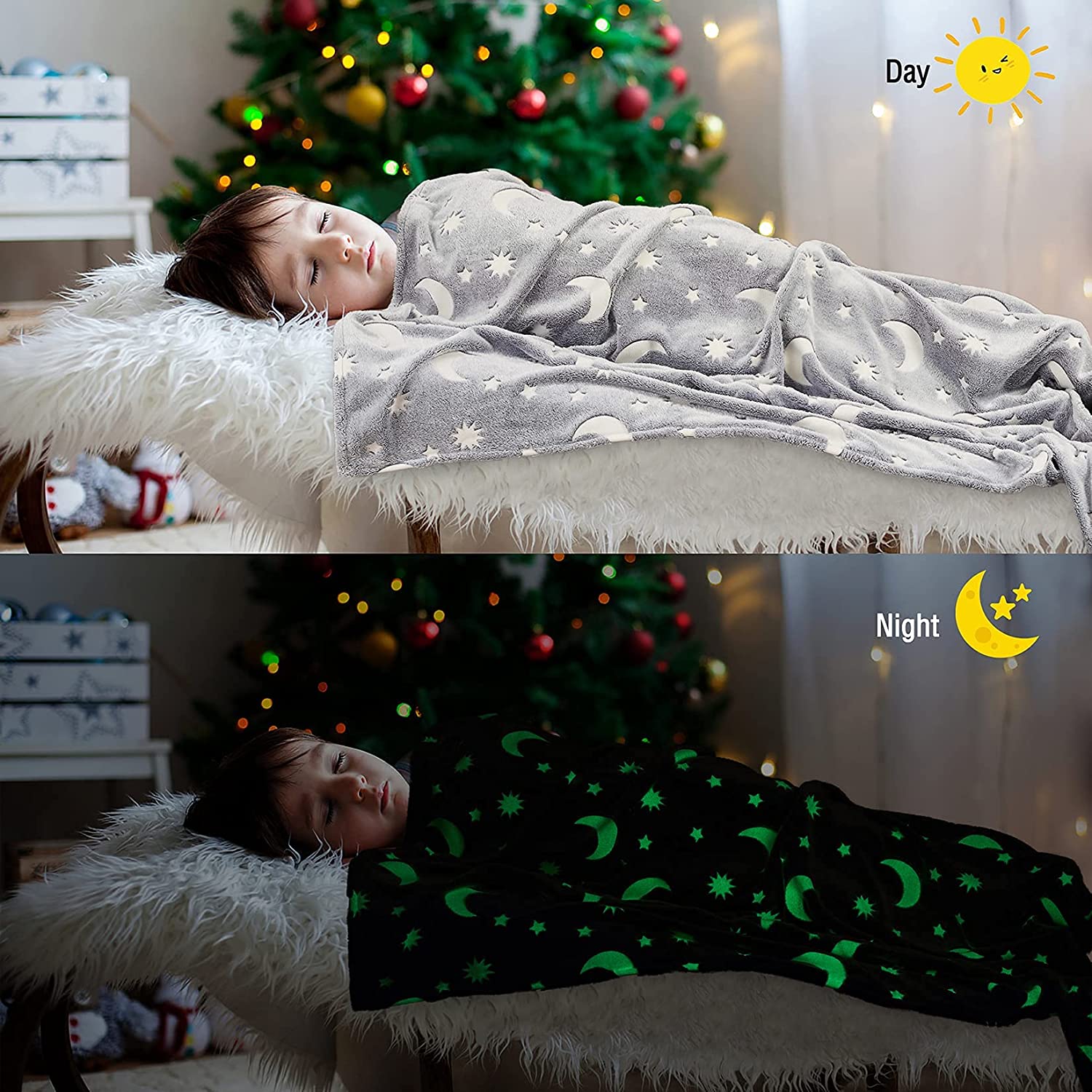 Moon Star Glow in The Dark Soft Cozy Blanket 80 x 60 inch