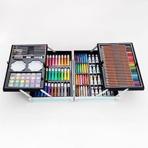 145Pcs Kids Art Set- Includes Oil Pastels, Colored Pencils & Pens, Watercolours & more- BTS Design Aluminium Case