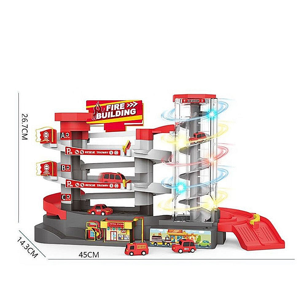 Garage Toy Set - 3 Level Vehicle Building Parking Lot with Light & Music- Manual & Automatic Mode