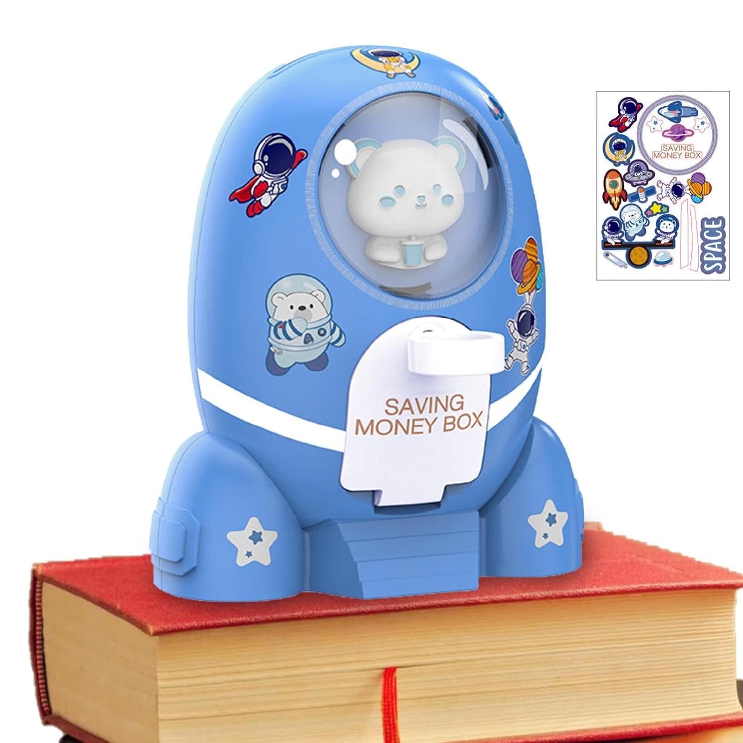 Rocket Piggy Bank for Kids | Cute Rocket &Astronaut Design with Stickers| Key Locking System– Money Bank