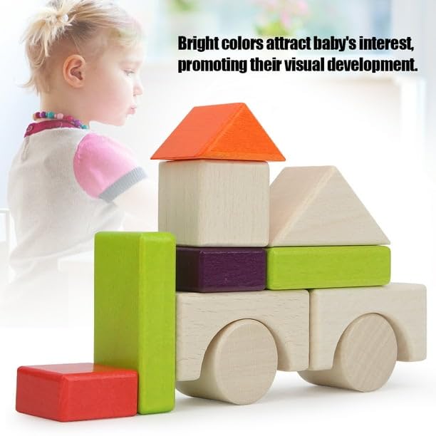 50 Pcs Wooden  Toddlers  Multi Color- Stacking Building Blocks Toy