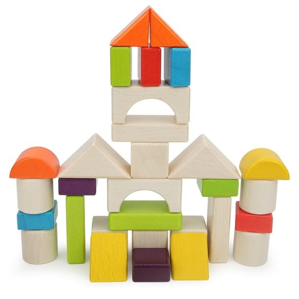 50 Pcs Wooden  Toddlers  Multi Color- Stacking Building Blocks Toy