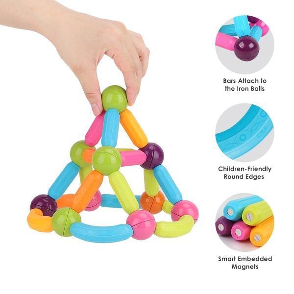 64 PCS Magnetic Stick and Balls Set Vibrant Colors- Magnetic Toys