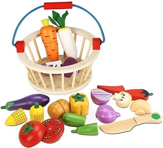 Wooden Toddlers Cutting Pretend  Food for Kids Kitchen Toys