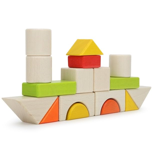 50 Pcs Wooden  Toddlers  Multi Color- Stacking Building Blocks Toy