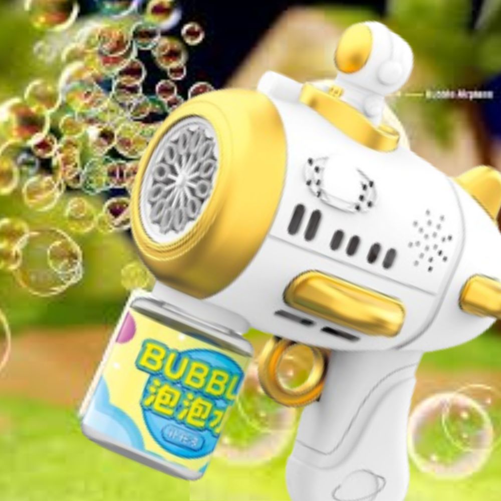 Automatic Space Bubble Gun Toy with Light and Bubble Solution-Leak-Proof