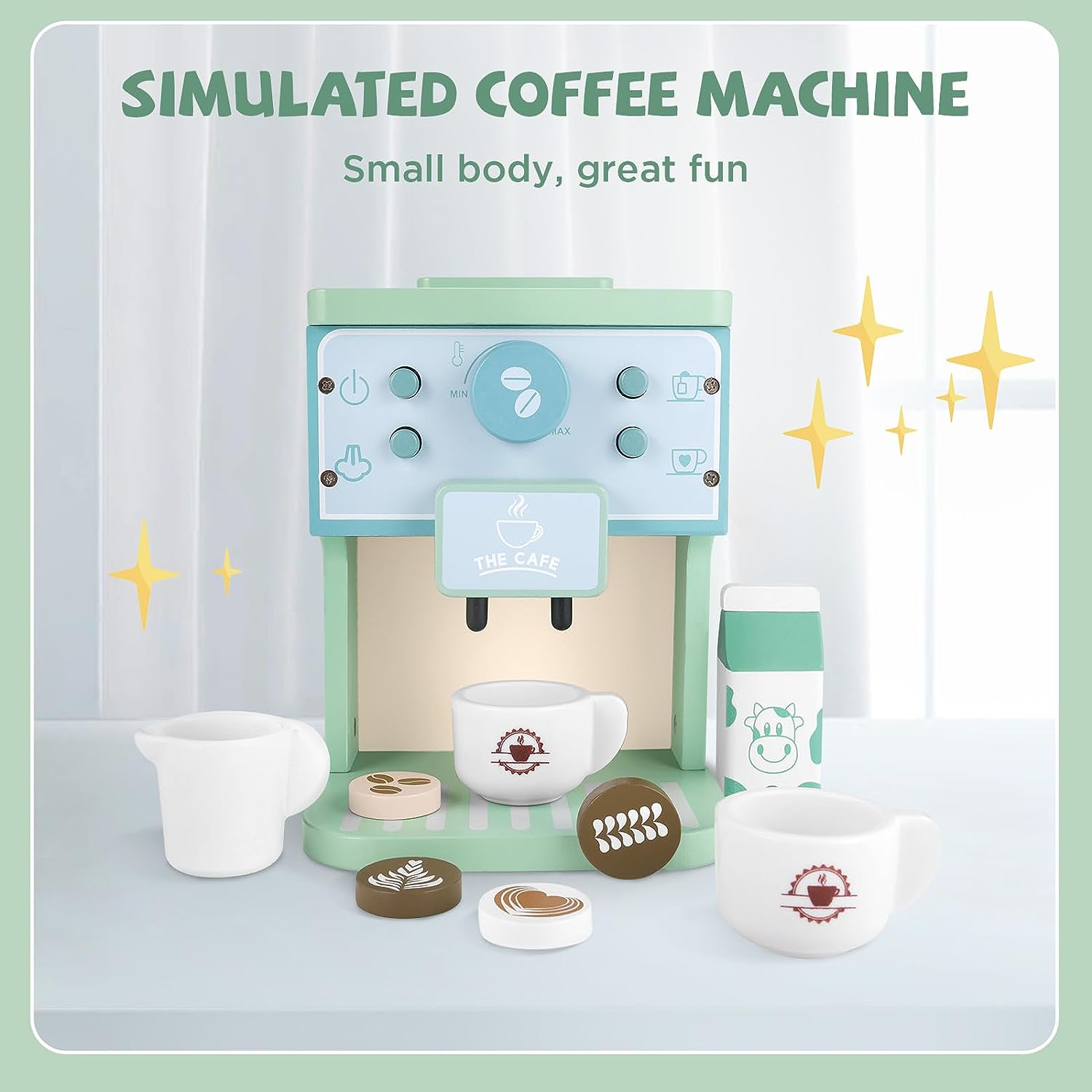 Wooden Coffee Machine Toy Set with Accessories- KitchenPretend Play Toys