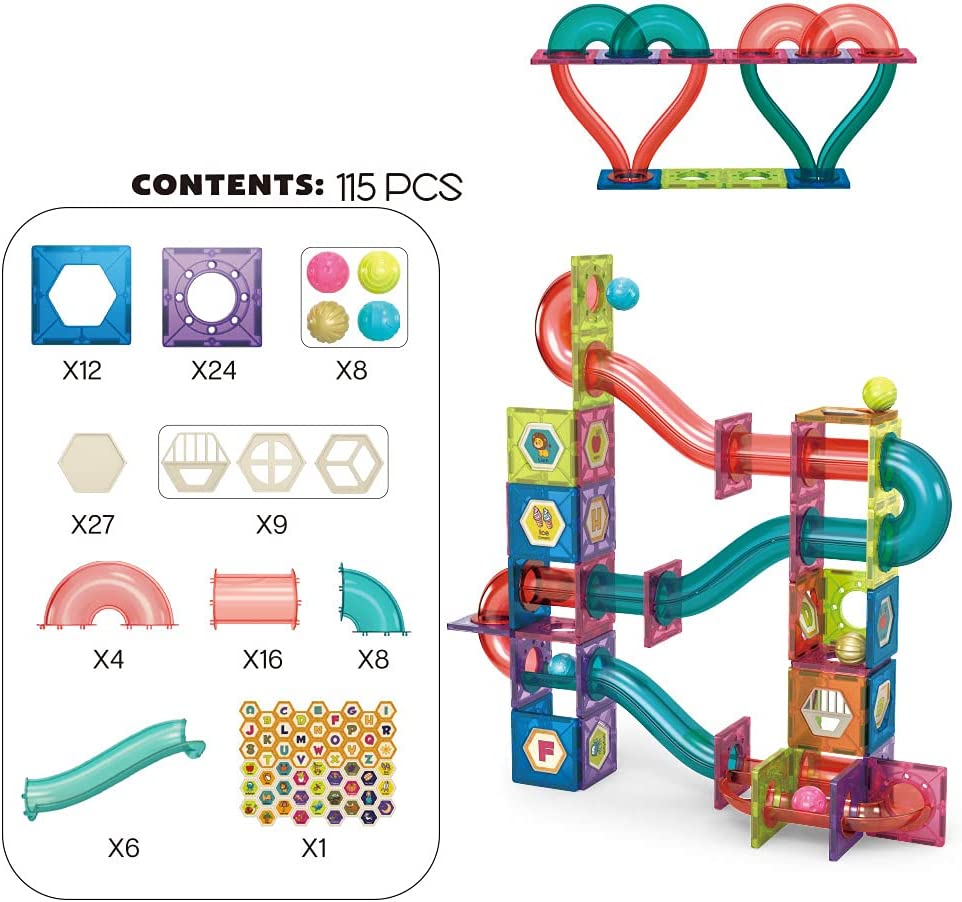 Magnetic Marble Run Blocks 115 Pcs- STEM Toys