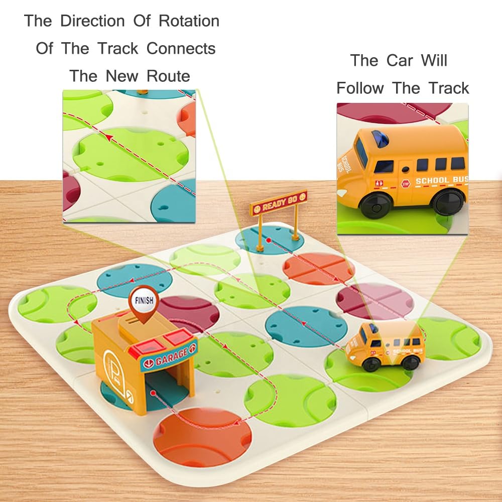 DIY Car Track Puzzle Maze Toy with Light & Music- Logical Brain Teaser Games- 34 Pcs Car Puzzle Toy