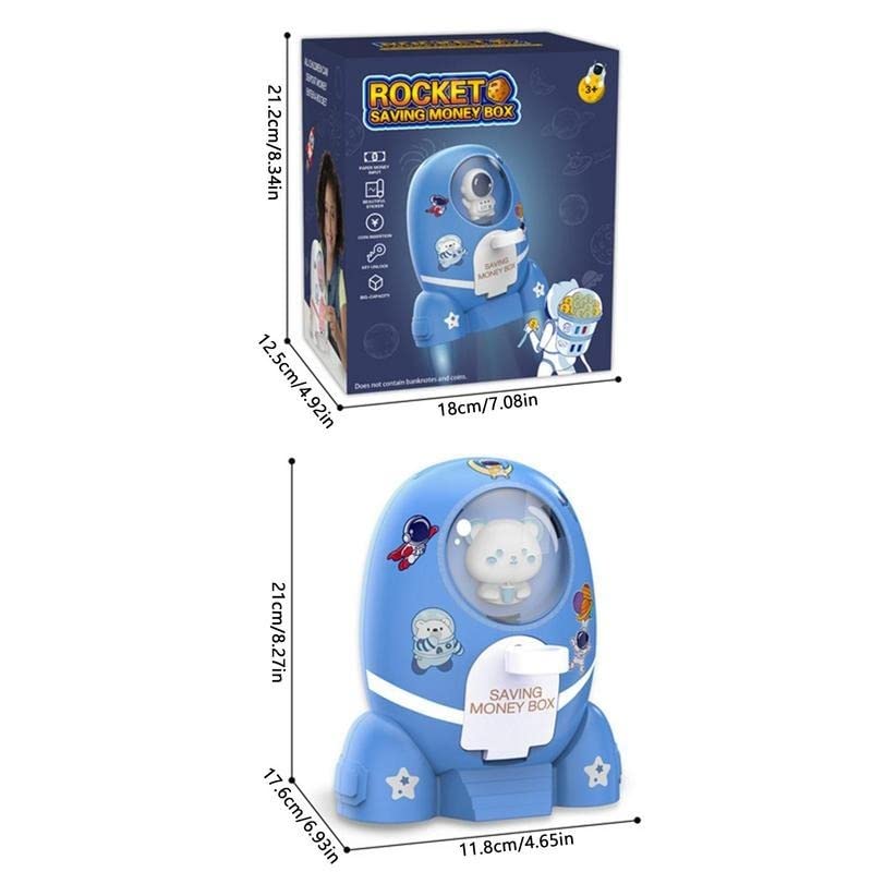 Rocket Piggy Bank for Kids | Cute Rocket &Astronaut Design with Stickers| Key Locking System– Money Bank