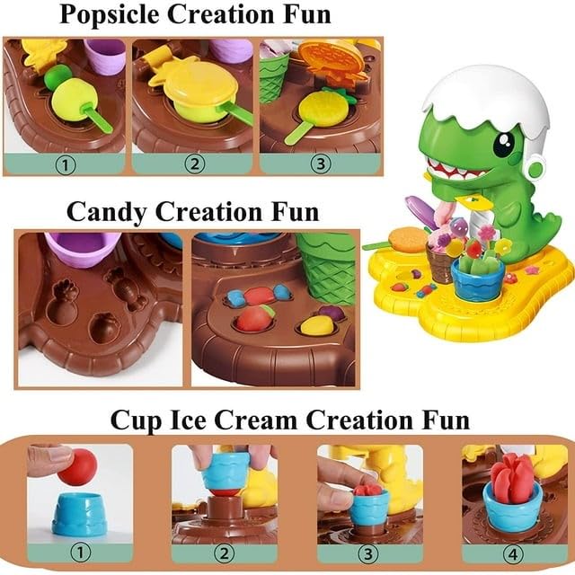 Color Playdough Dinosaur Ice Cream Maker-  Creations Food Creation with Tools, Molds