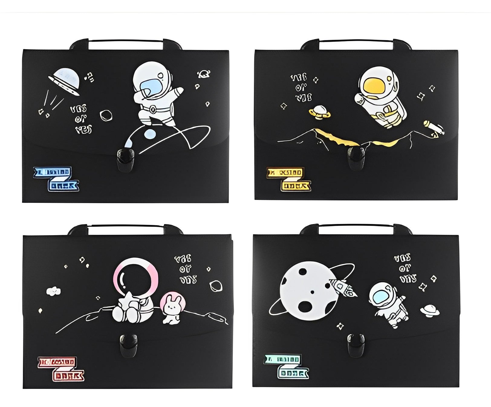 Space Theme 12 Pocket Expanding File Folder with Color Labels, Waterproof Vinyl Document Folder Bag A4 Size (Random Design)