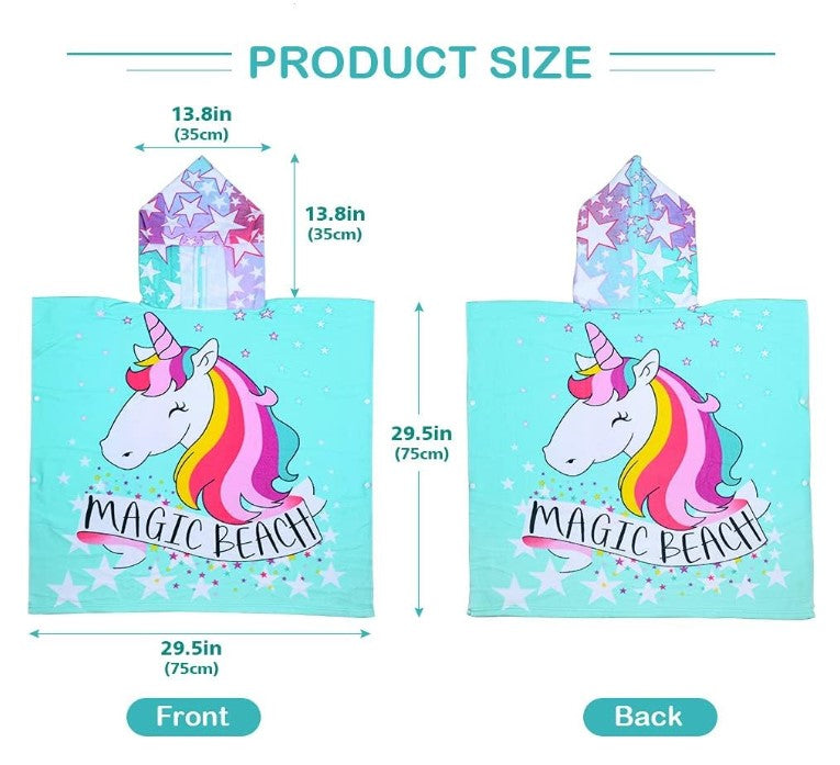 Hooded Unicorn Poncho Kids Beach/Pool/Bath Towels - Lightweight Soft Microfiber Quick Dry Toddler Towel for Ages 4 to 7-29.5inch x 29.5 inch