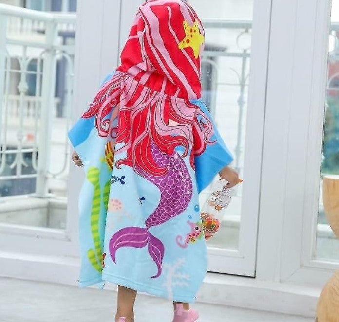 Hooded Purple Mermaid Poncho Kids Beach/Pool/Bath Towels - Lightweight Soft Microfiber Quick Dry Toddler Towel for Ages 4 to 7-29.5inch x 29.5 inch