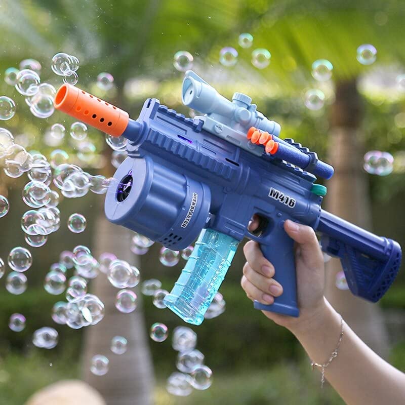 Bubble Gun with Soft Dart Blaster, 8 Music Tones & Light Bubble Blower with 2 Bottles of Bubble Solution (50ml), 8 Soft Bullets| 3 in 1 GunToy