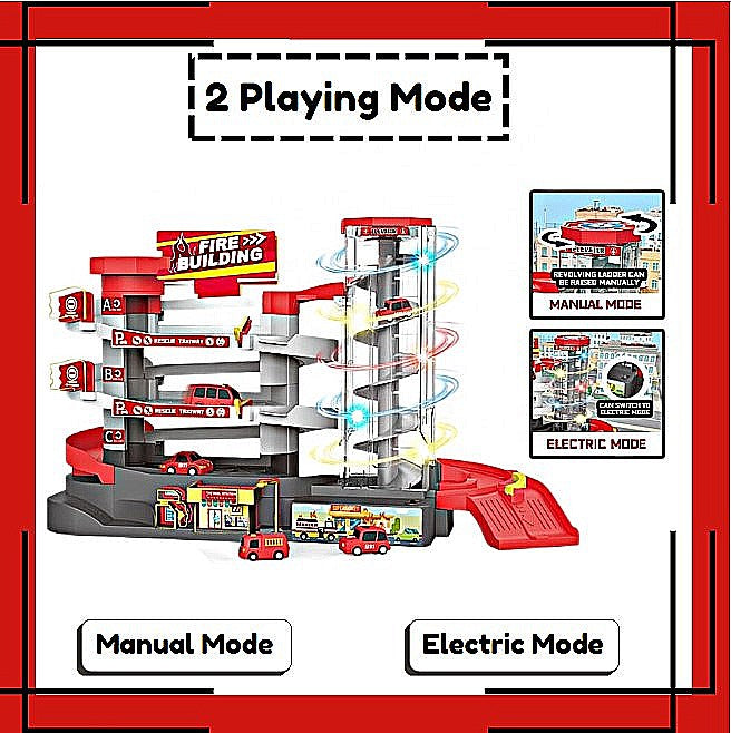 Garage Toy Set - 3 Level Vehicle Building Parking Lot with Light & Music- Manual & Automatic Mode