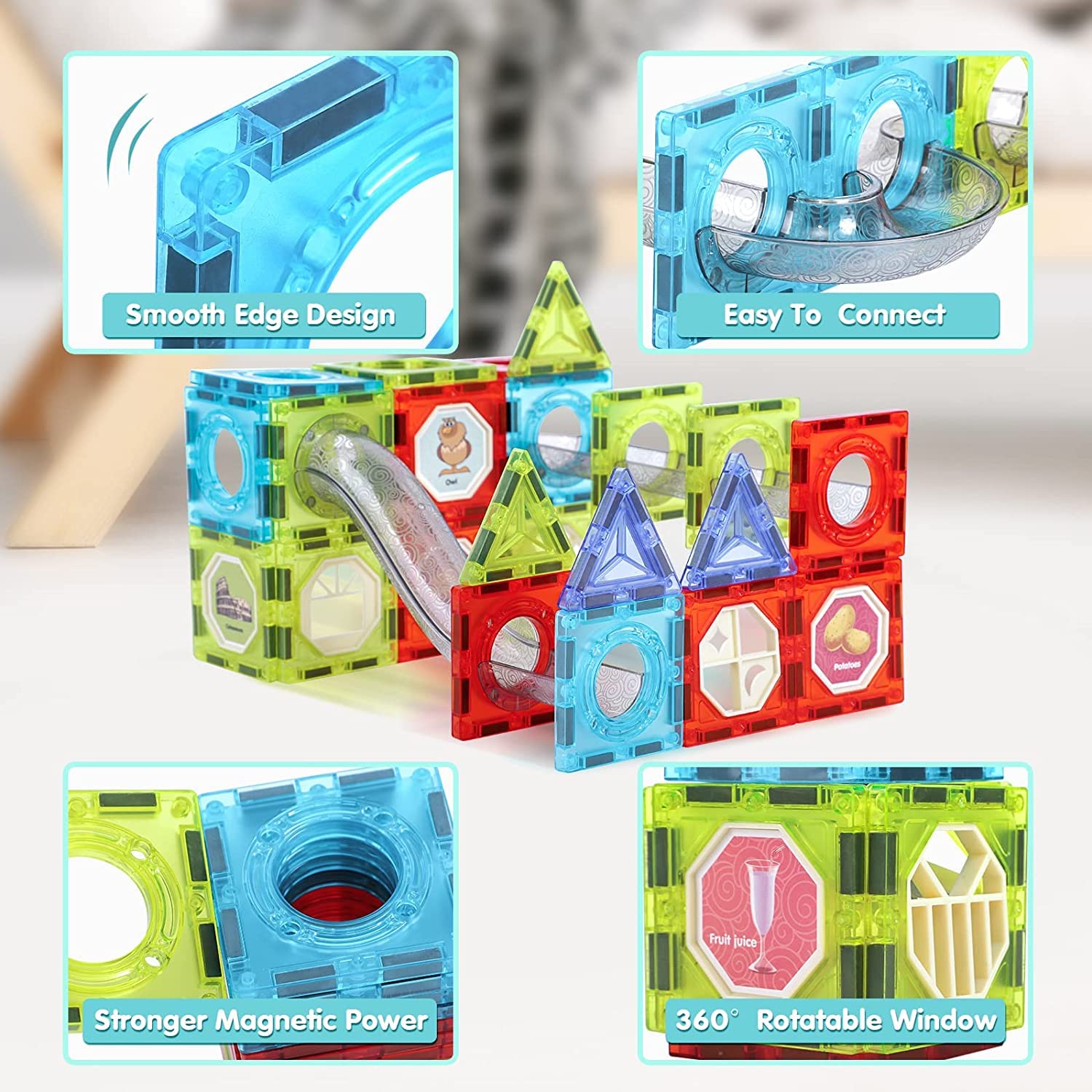 Magnetic Tiles Building Blocks for Kids | 3D STEAM Toys for Kids Age 6+Year Old Boys Girls | Musical Elevator Marble Run-73 PCS