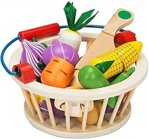 Wooden Toddlers Cutting Pretend  Food for Kids Kitchen Toys