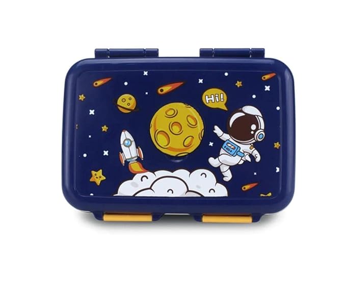 Thermal Insulated Lunch Box Leak Proof Tiffin Box 3 Compartment 304 Stainless Steel Lunch Box with Removable Inner Plate Reusable Food Containers Kids- Space Design