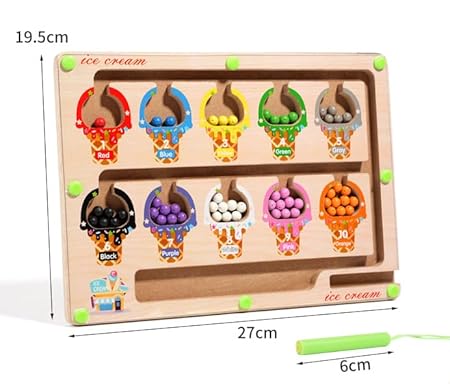 Ice Cream Magnetic Color and Number Maze Board- Sorting & Fine Motor Skills Activity Toy for Kids