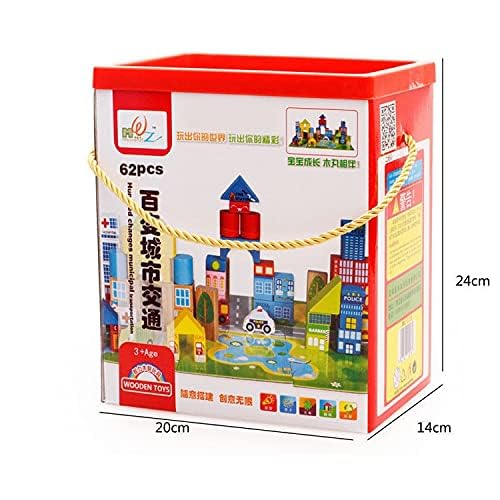 62 Pcs Wooden  City Construction  Building Blocks Toy Set