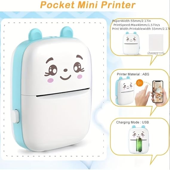 Mini Portable Pocket Printer with USB Cable- Inkless Instant Printing