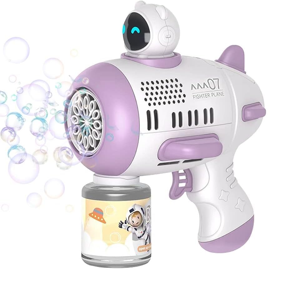 Space Automatic Bubble Machine for Kids, Bubble Gun with Light & Soap Blower- Indoor & Outdoor Toys